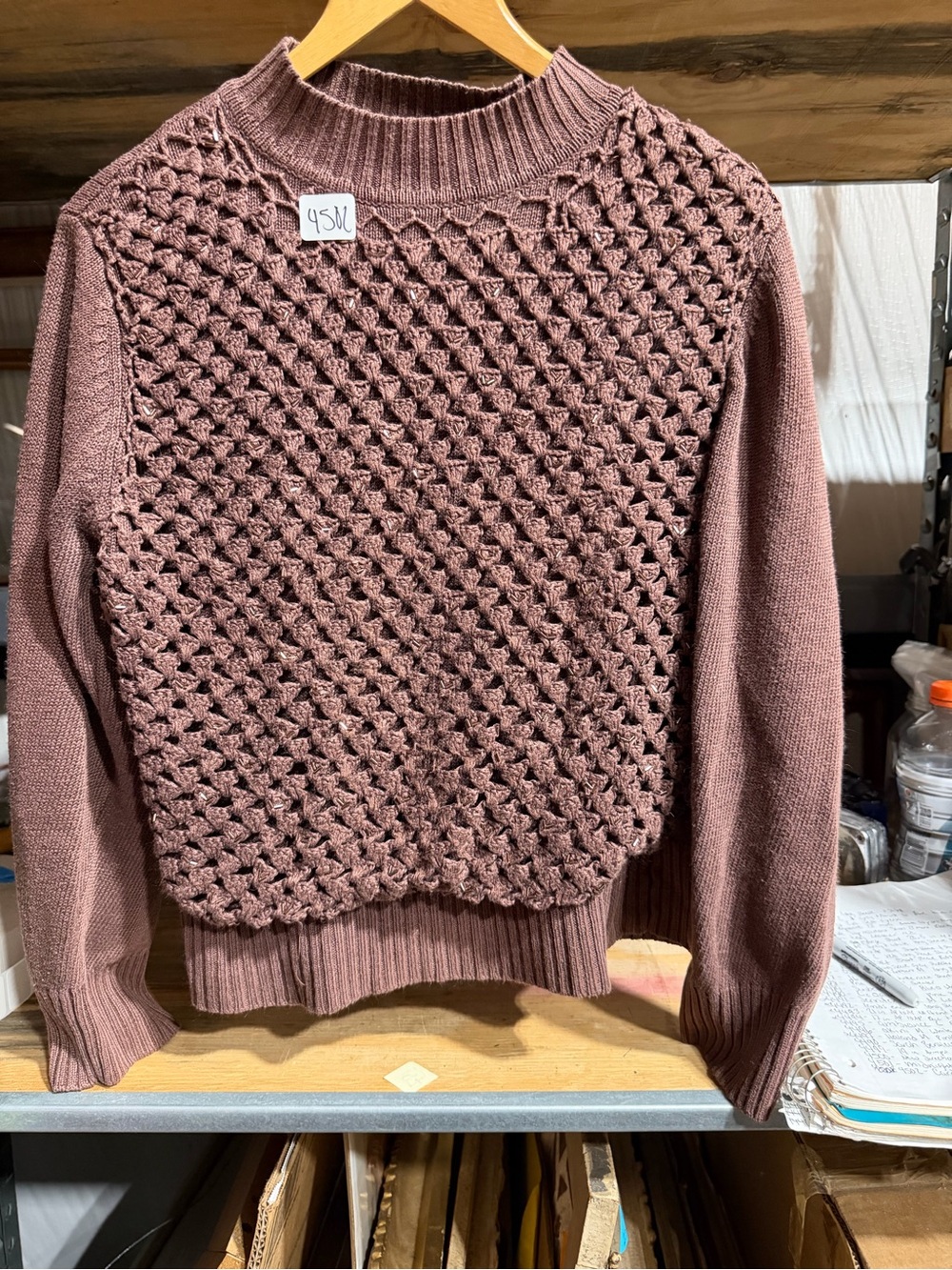 #4502-Women's Dusty Mauve Textured Cowl Sweater